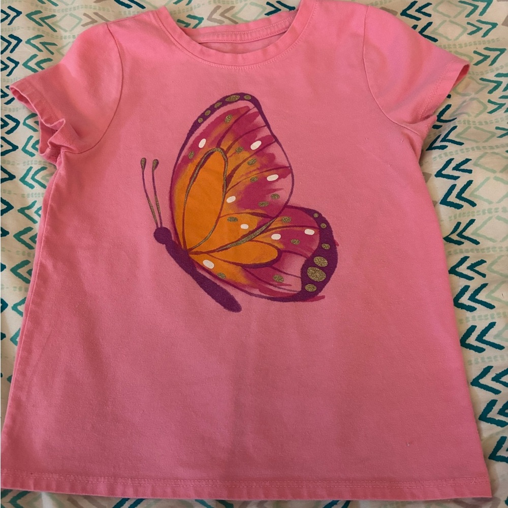 Cat & Jack Pink Tee with Colorful Butterfly